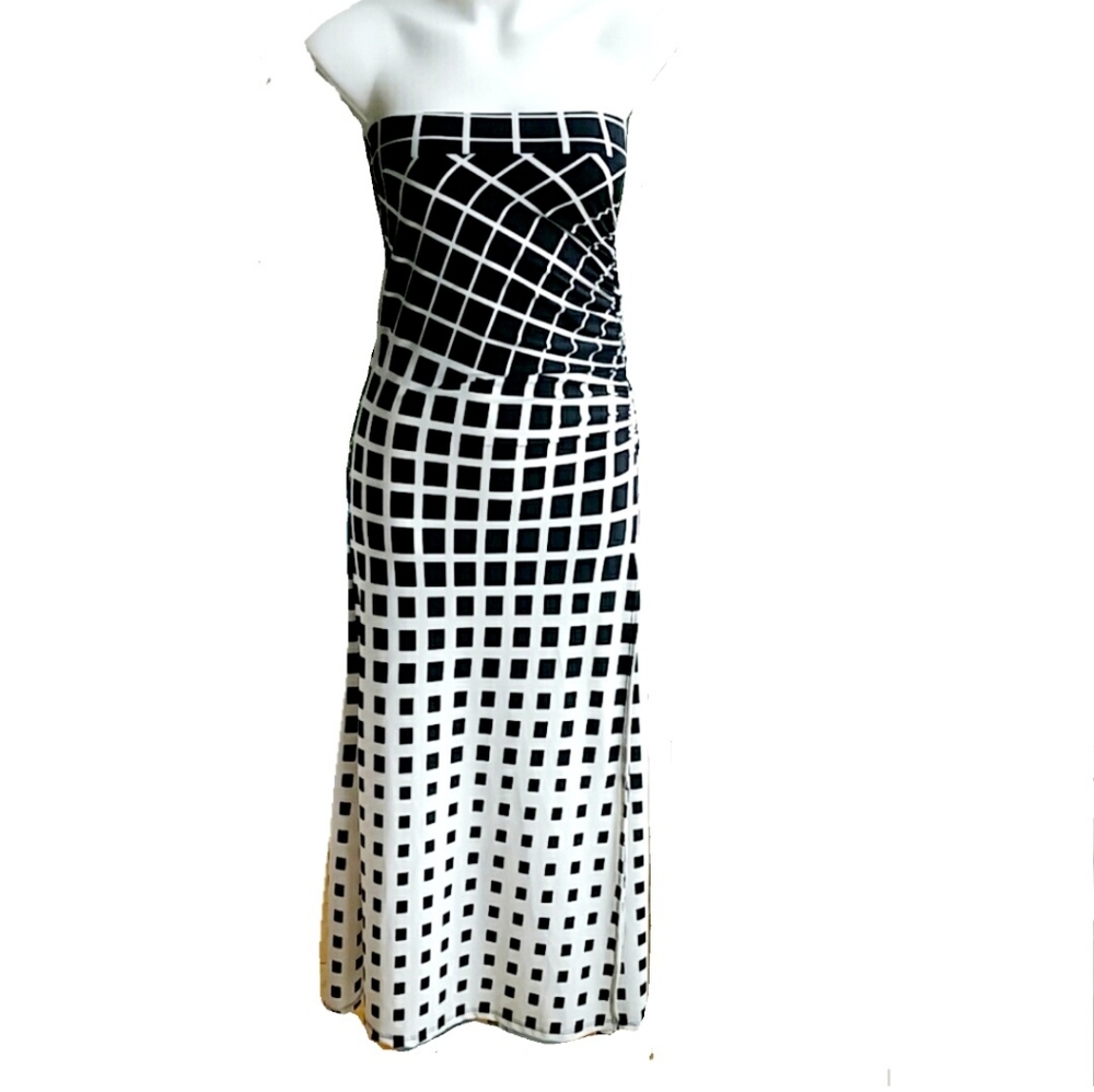 Love Culture Black White Plaid Strapless Dress Size XS